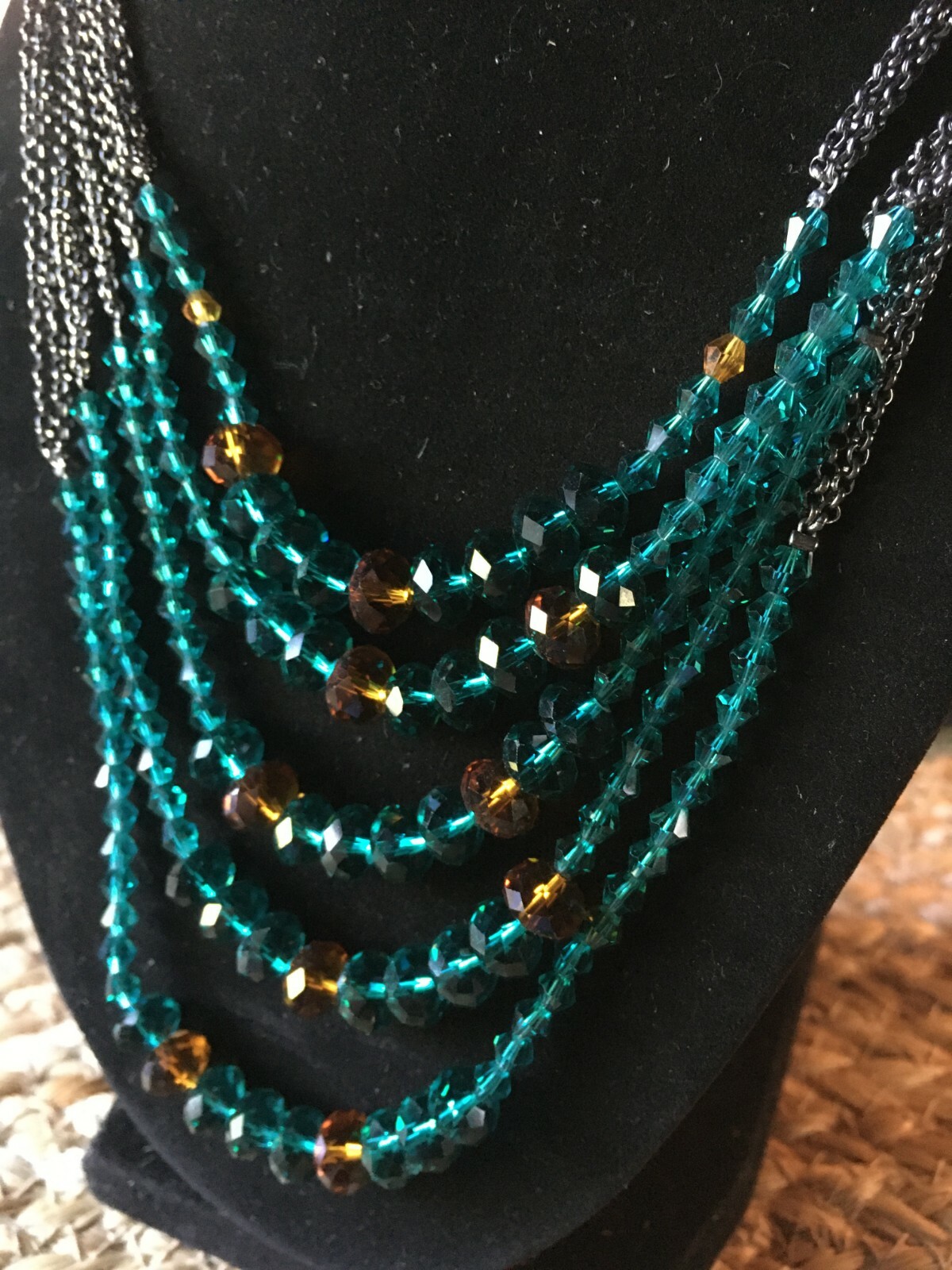 Signed “You & I” – 5 Tier Faceted Bead Green Gold 20″ STATEMENT Necklace