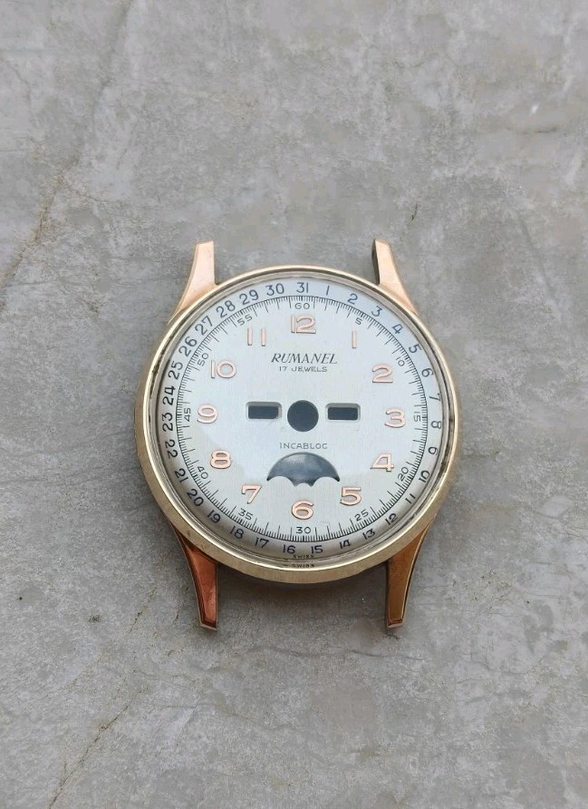 40s VALJOUX 89 TRIPLE DATE MOON PHASE STEEL/GOLD CASE & DIAL WATCH WATCHES 30mm
