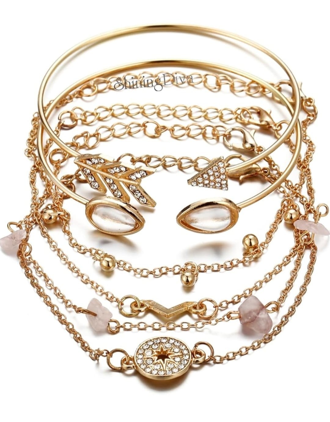 Indian bollywood gold plated multi layered charm bracelet for women and girls