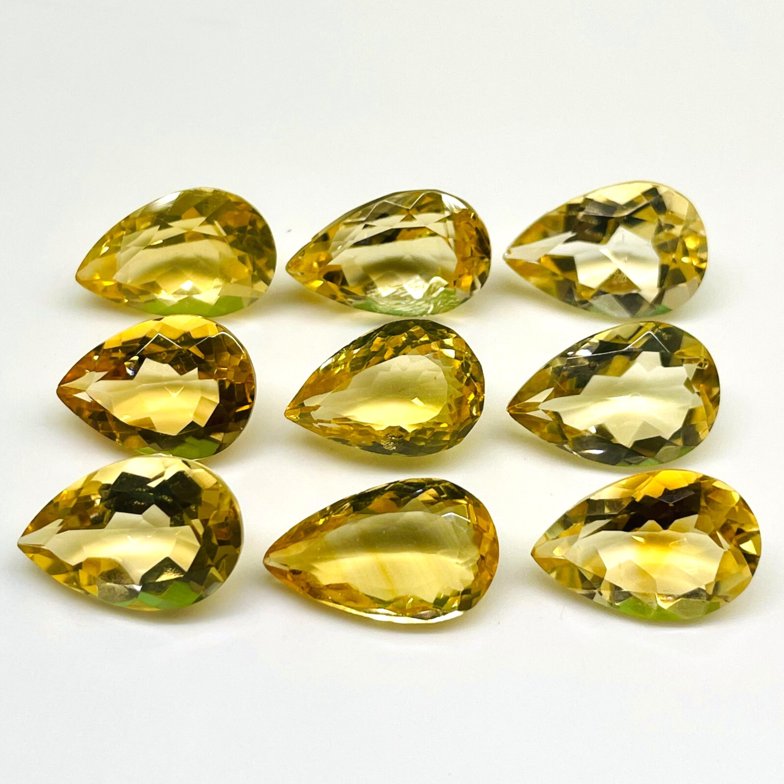 VVS 9 Pcs Natural Citrine 14-15.5mm Pear Cut Loose Untreated Gemstones Lot