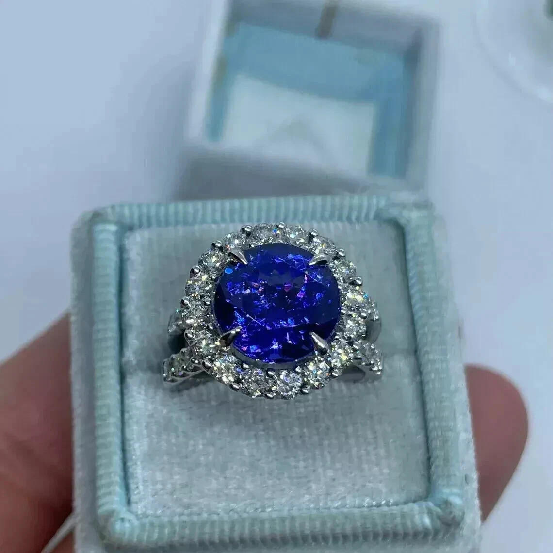 2.50Ct Round Natural Tanzanite Diamond Engagement Ring 950 Platinum Size 6 7 8 9