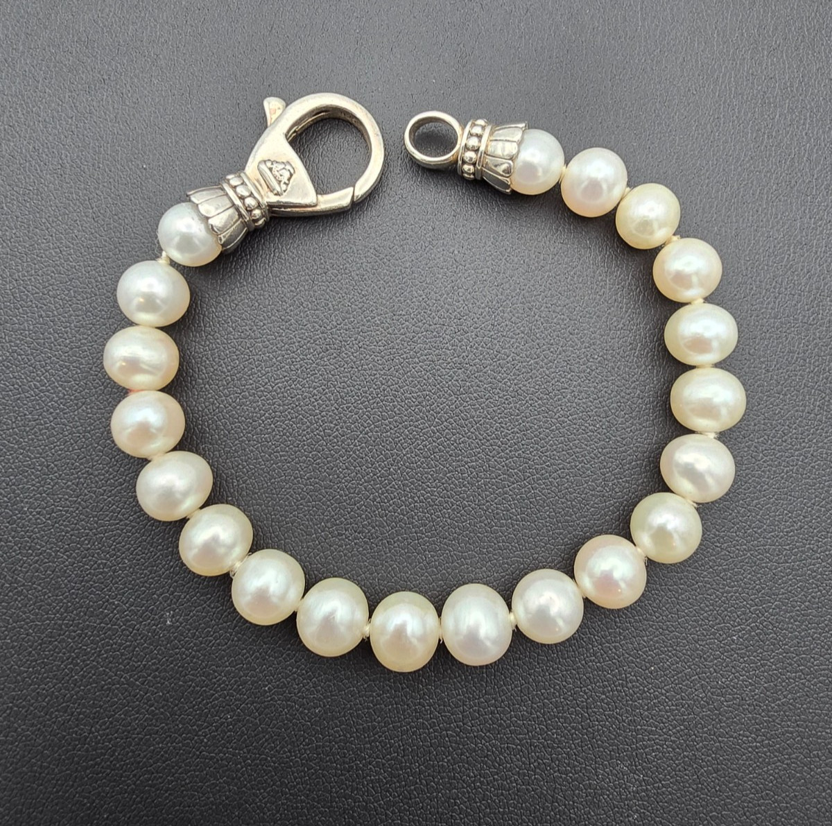 LAGOS Luna Pearl Strand Sterling Silver Bracelet w Box & Storage Pouch — 7.5″