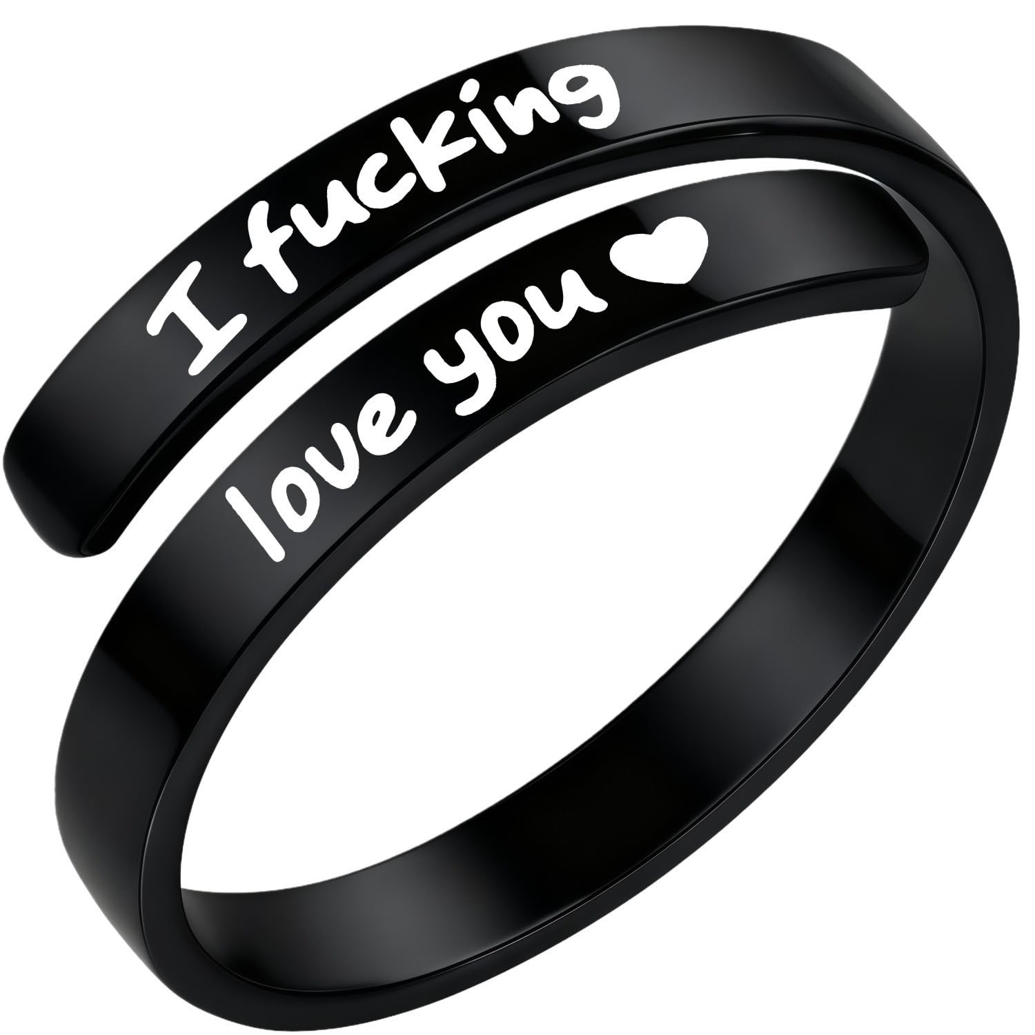 I Fcking Love You Ring, Stainless Steel Engraved Inspirational Words Heart Ope