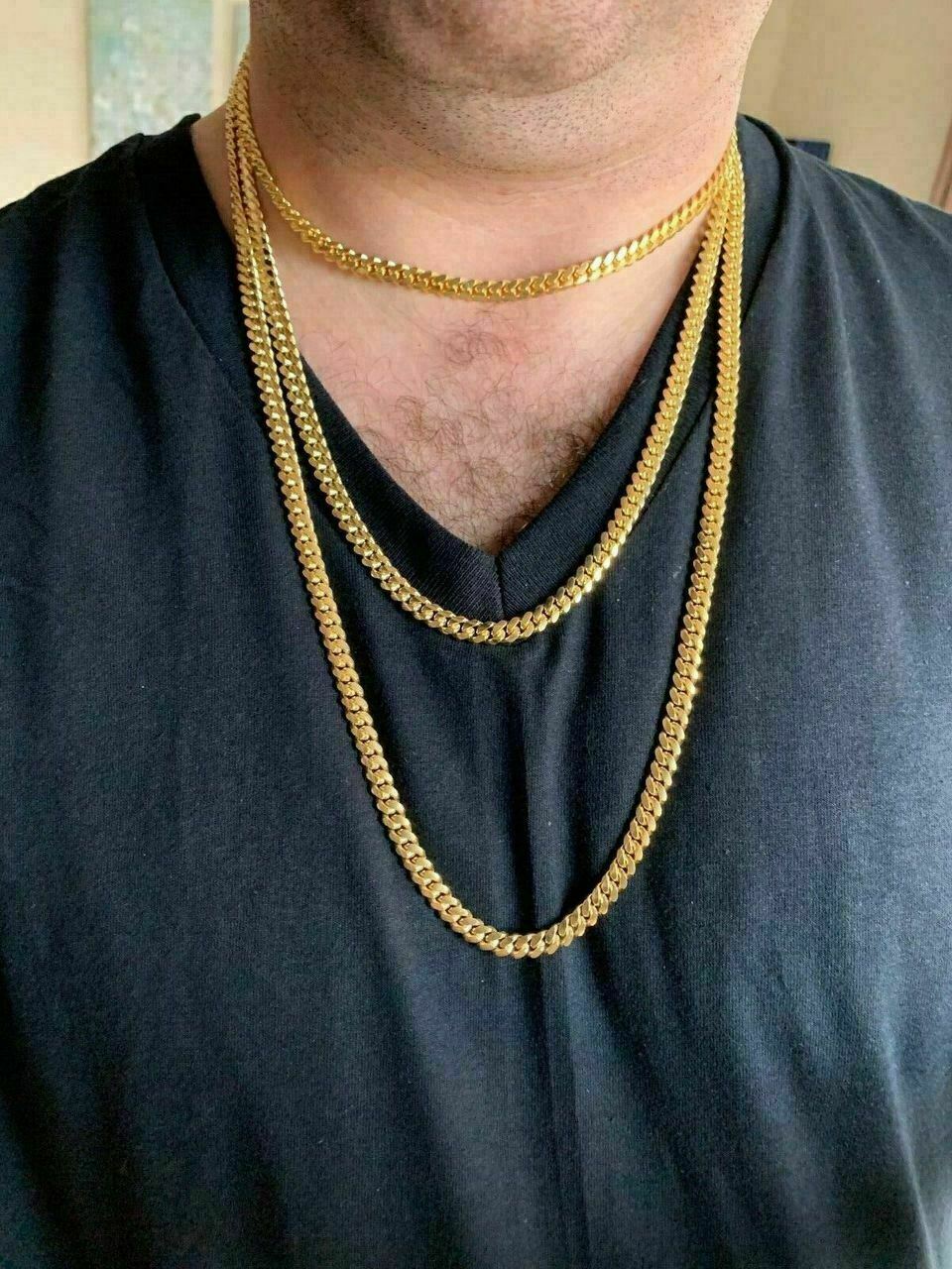Men’s Miami Cuban Link Chain Bracelet 14k Gold Plated Solid 925 Silver Box Lock