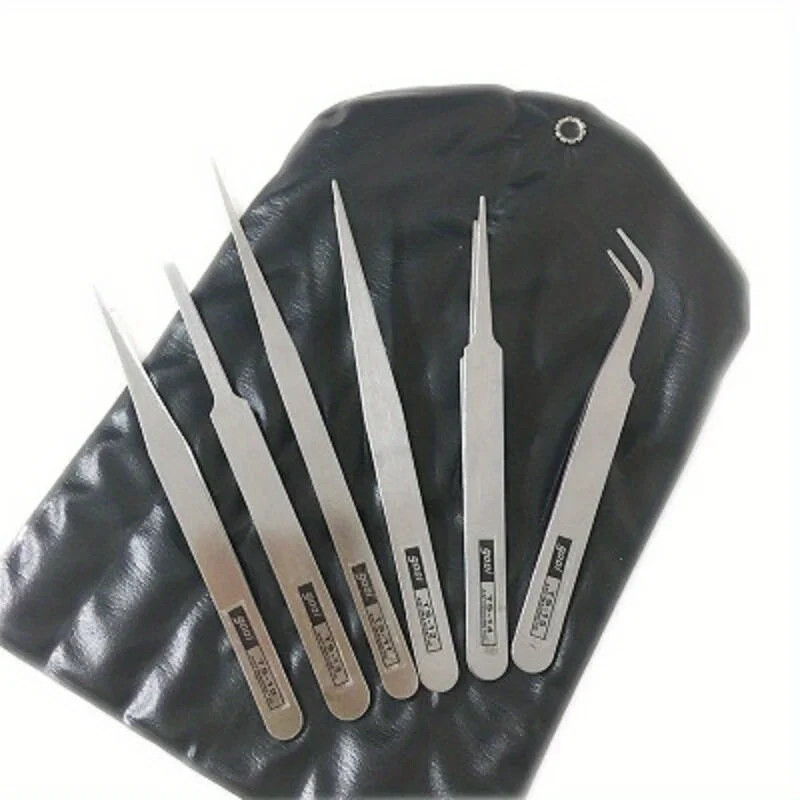 6Pcs Stainless metal Tweezers Repair Tool Industrial Precision Bent Straight Twe