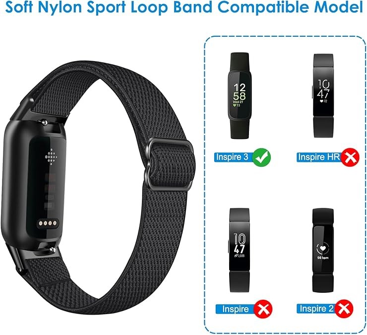 For Fitbit Inspire 2/Inspire HR Elastic Band Stretchy Nylon Loop Strap Wristband