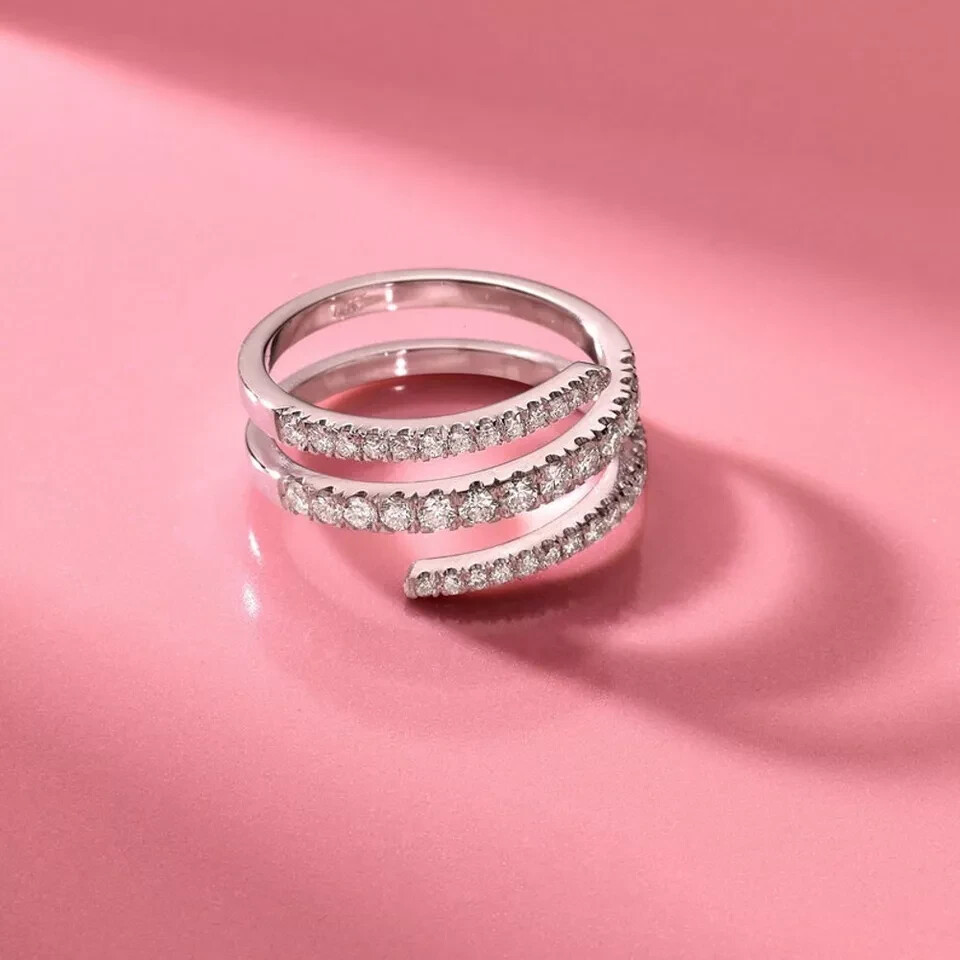 Solid 14k White Gold Spiral Band Round 0.50 Carat Moissanite