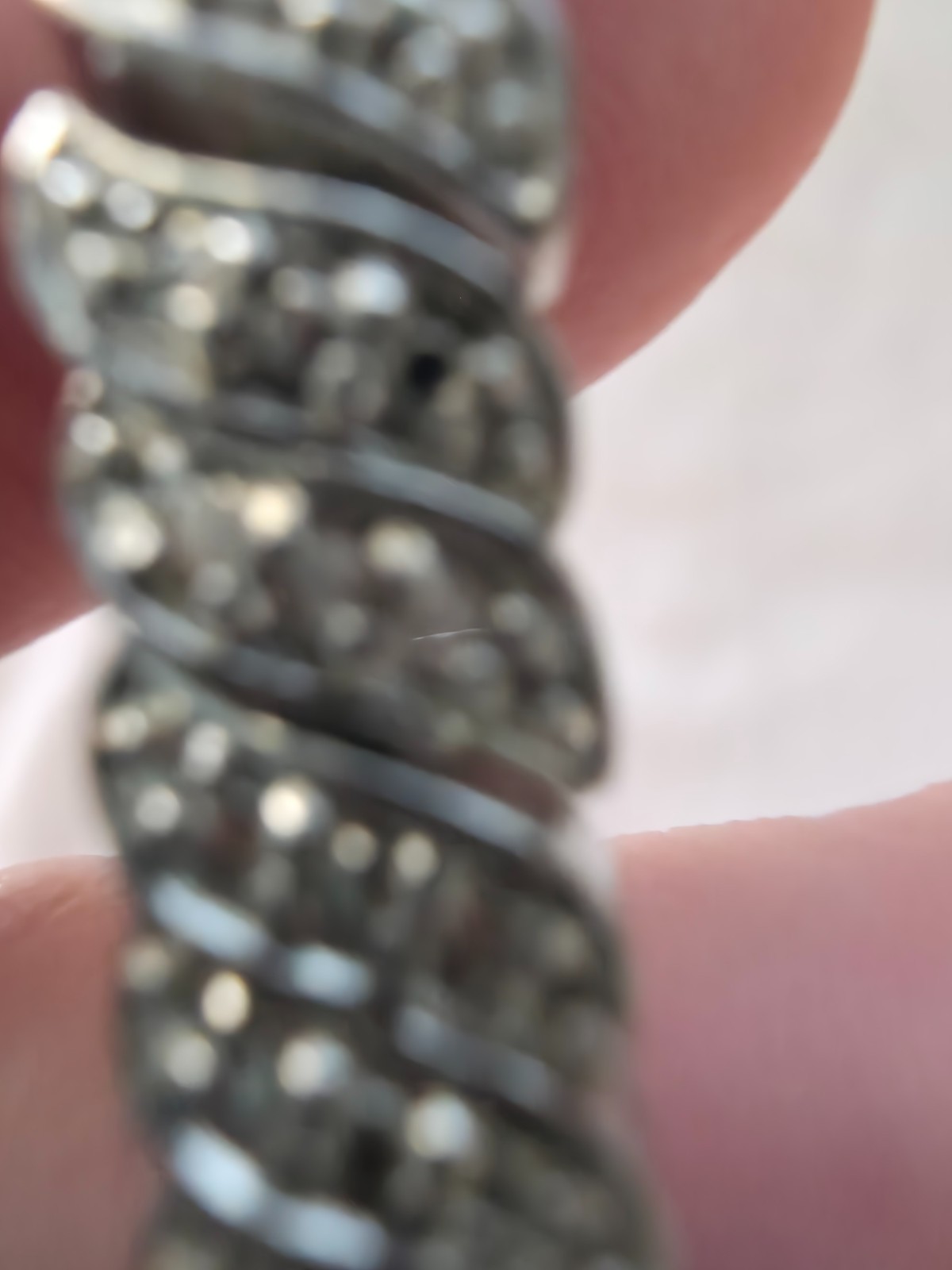 Vintage Silver Tone Tennis Bracelet with Pave Set Rhinestones and Zig Zag Design