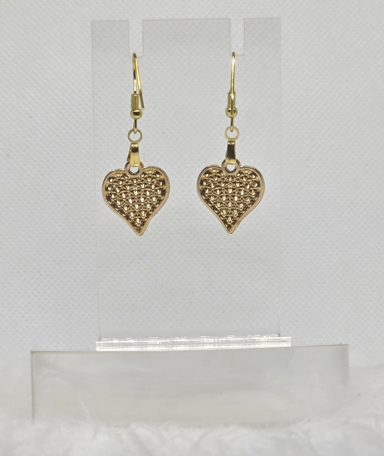 Valentines Day Dangling Gold & Pink Rhinestone Heart Golden French Hook Earrings