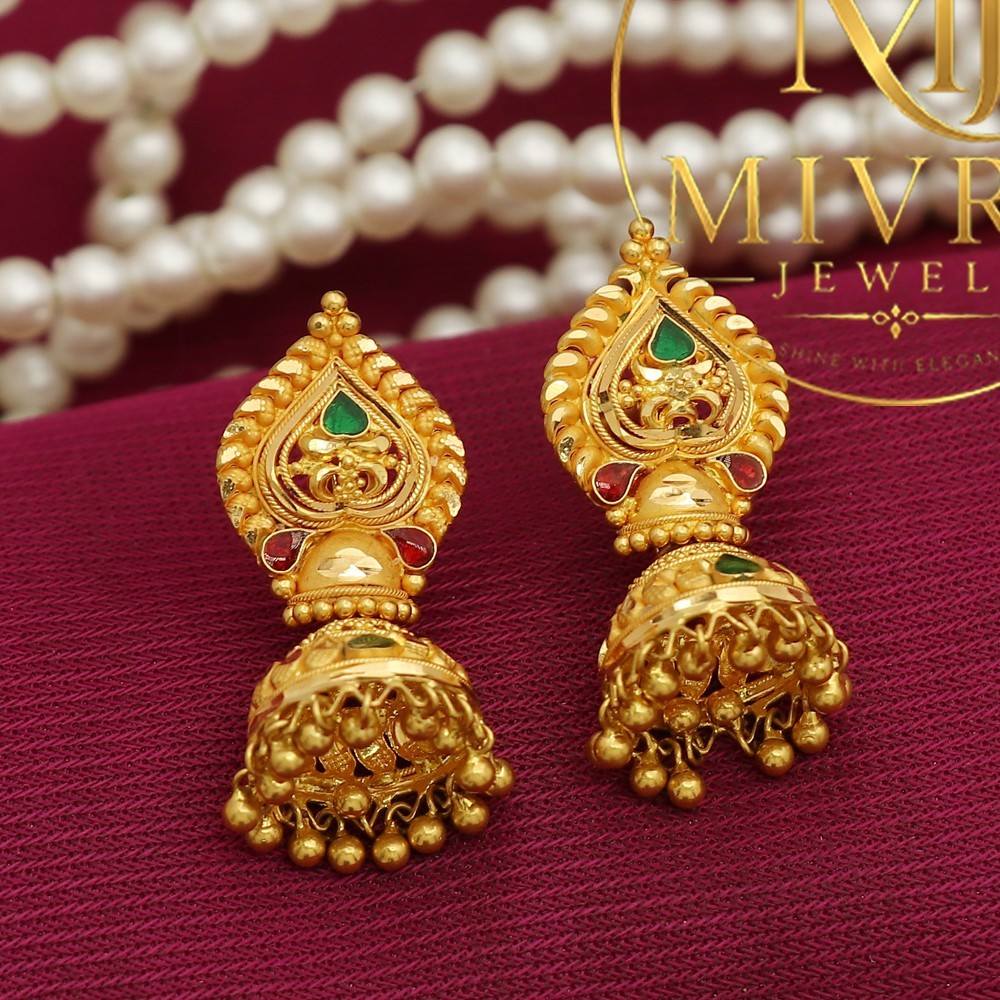 22K Seal Gold Earrings 3.2cm Classic Elegant Women Fine Gold Jewelry Gift