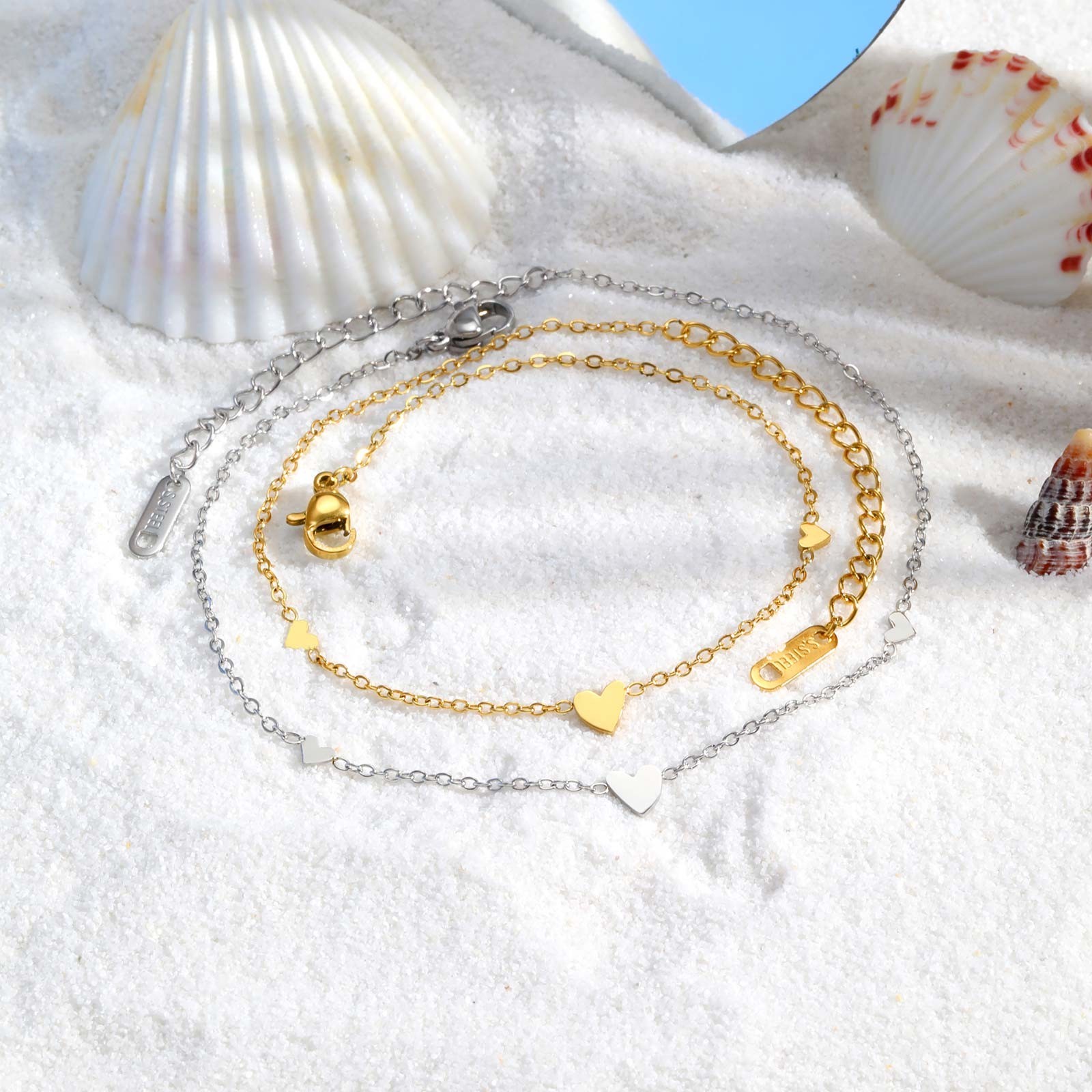 New Stainless Steel Heart Anklets for Women Gold Plated Delicate Anklet Bracelet