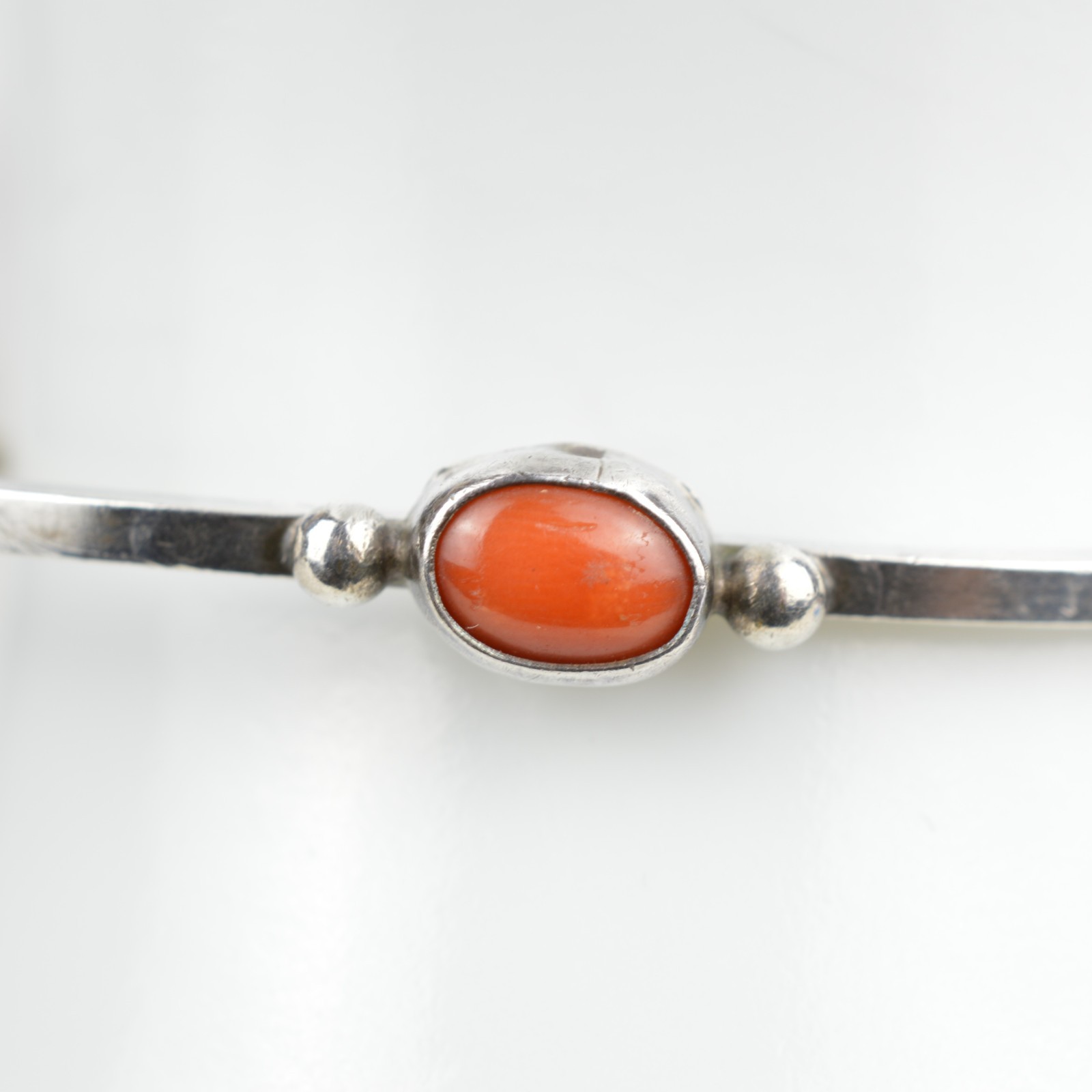 Vintage Navajo Sterling Silver Red Coral Cuff Bracelet Native American 925 16cm