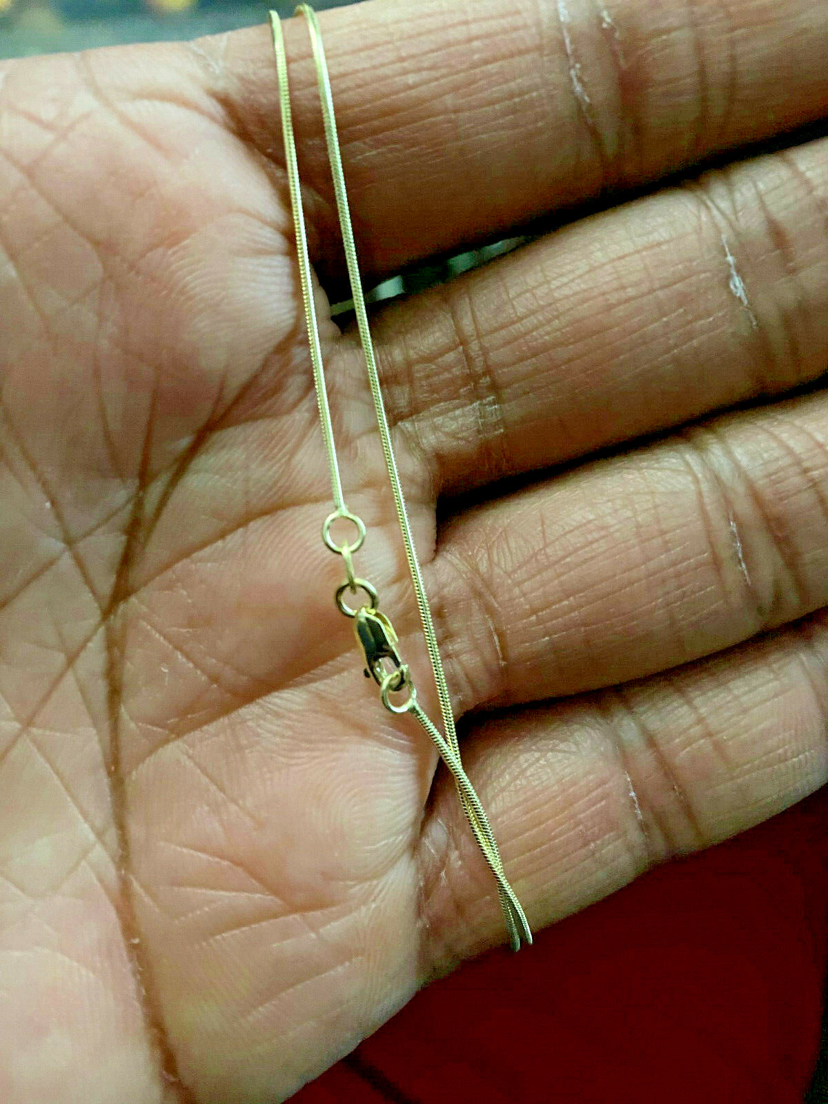 14K Solid Yellow Gold Lobster Clasp Round Cut Snake Chain Necklace 0.8mm 16″-24″