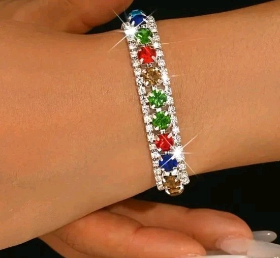 Lightweight Multicolor Faux Gems &Rinestone Tennis Bracelet, Fashion Jewelry