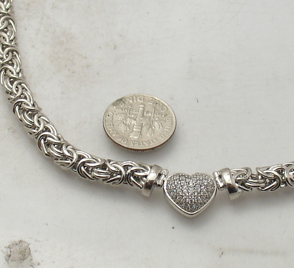 Technibond Heart Center Byzantine Necklace Chain Anti-Tarnish Real 925 Silver