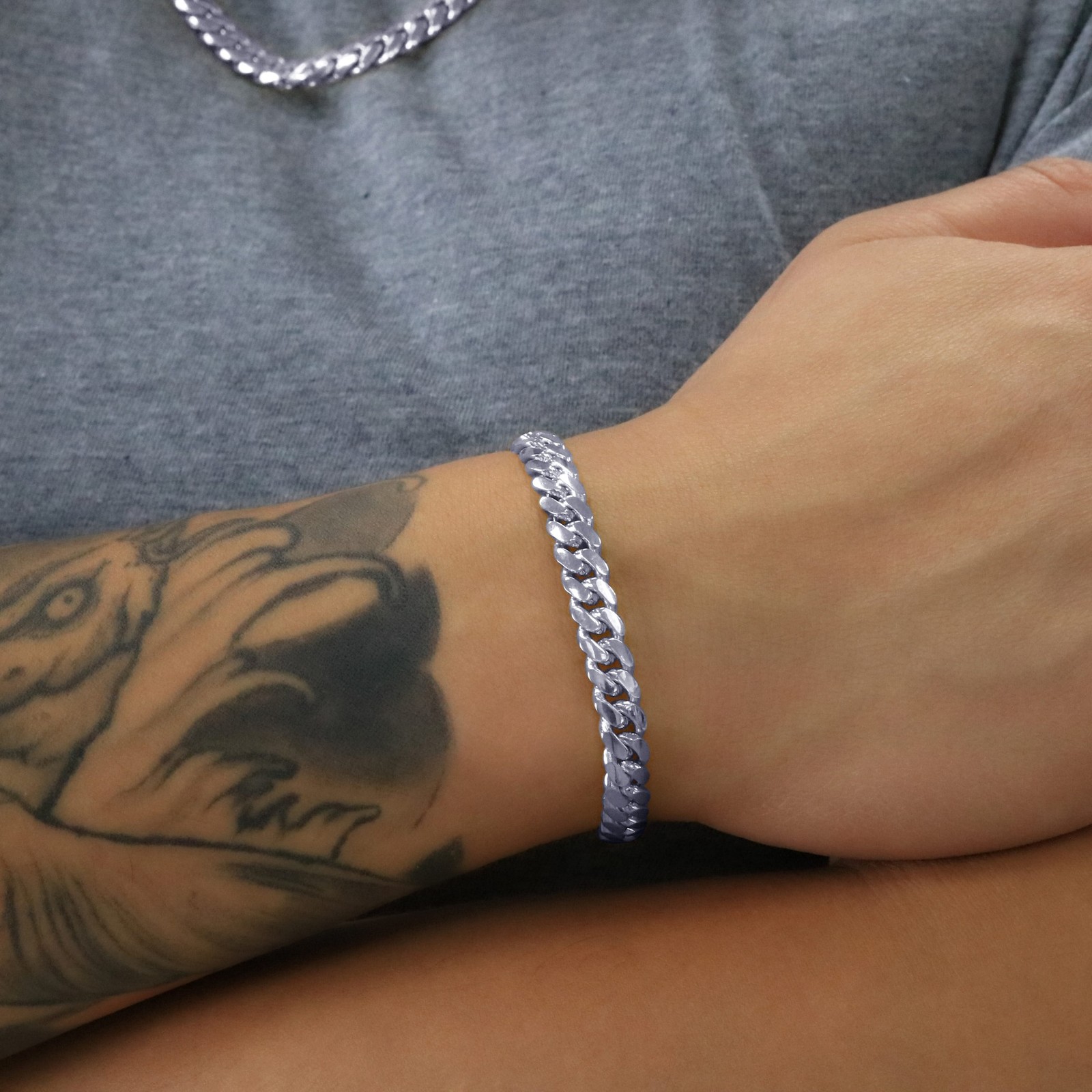14K White Gold Solid 7mm Mens Miami Cuban Link Chain Bracelet 7.5″ 8″ 8.5″ 9″