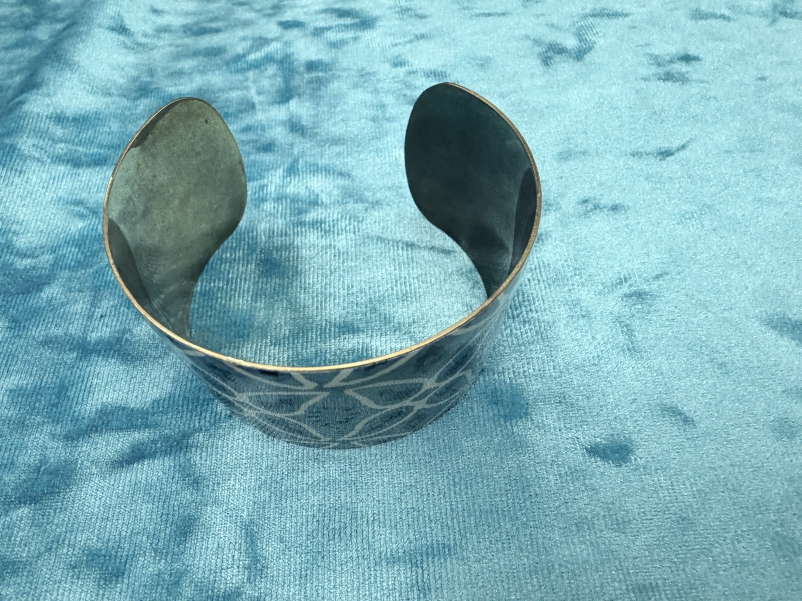 Blue & White Enamel Brass Cuff Bracelet, Stackable Art Theme