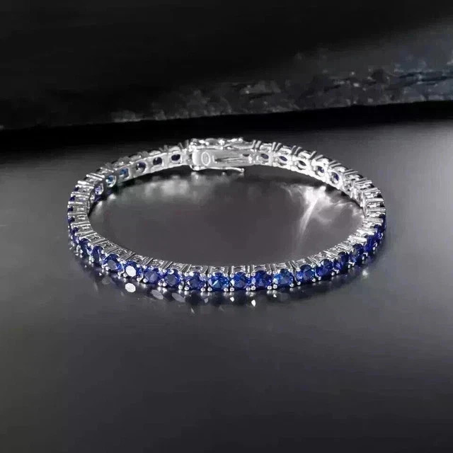 14K White Gold Plated 9Ct Round Cut Lab Created Sapphire Women’s Tennis Bracelet