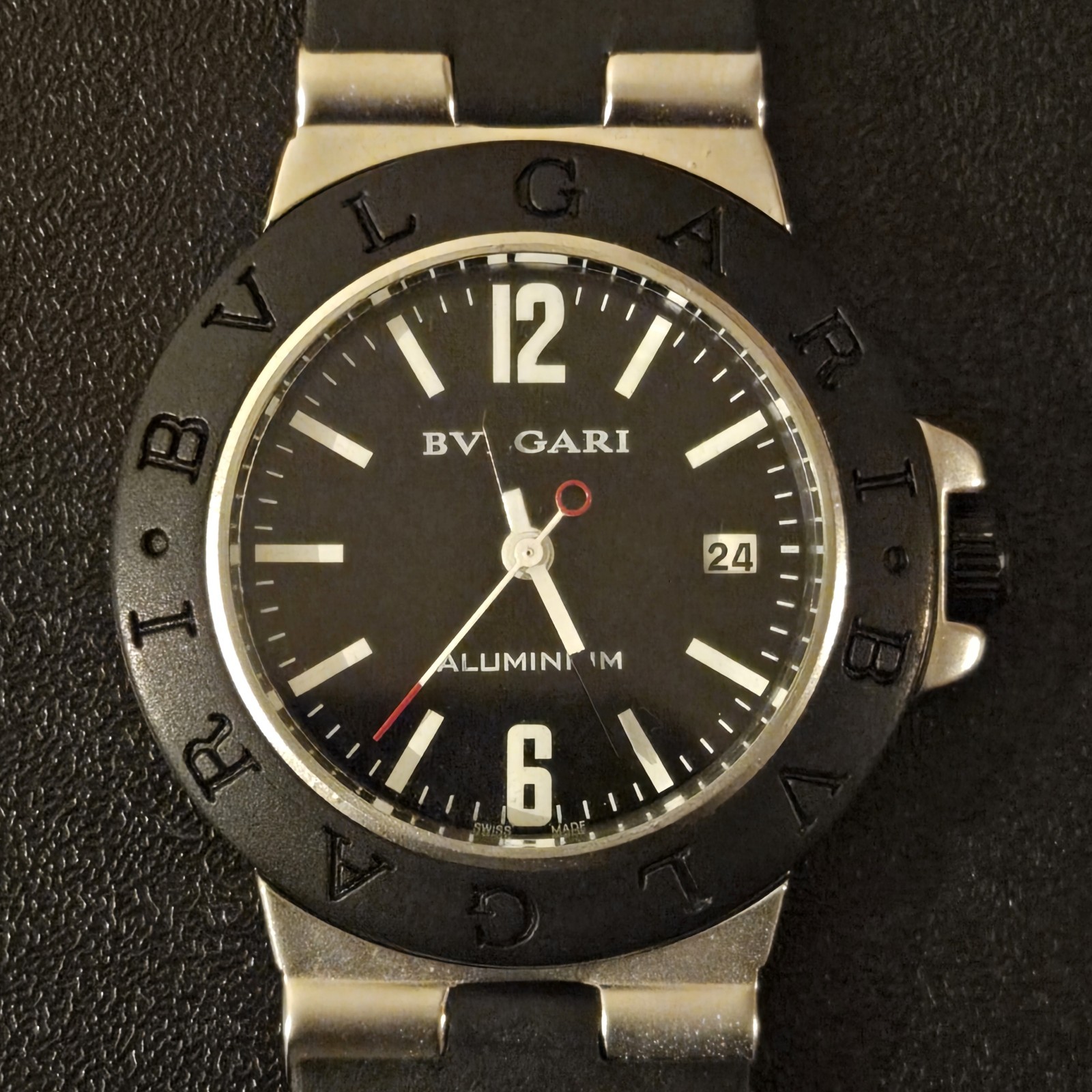 Bulgari Aluminium Al38a L3276 Men’s Watch 34mm black dial, white baton numerals