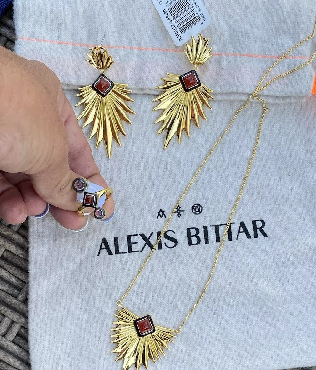 100% Authentic Alexis Bittar Triple Carnelian & Amethyst, Enamel GP Ring $225
