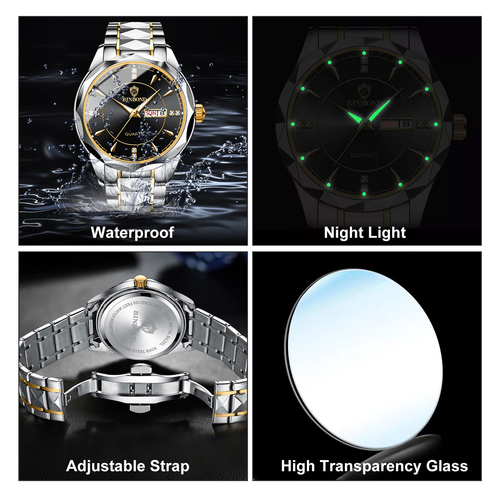 Men Quartz Watch Stainless Steel Waterproof Luminous Classic Business Wristwatch