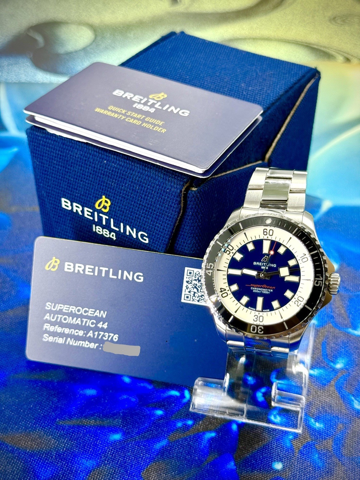 Breitling Superocean Automatic 44 300m Blue Dial Steel Bracelet Box Papers