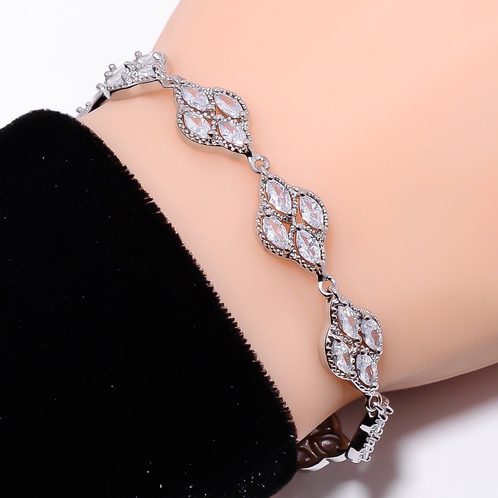 White Topaz 925 Sterling Silver Adjustable Bracelet 7-8″ B130121, Gift for her