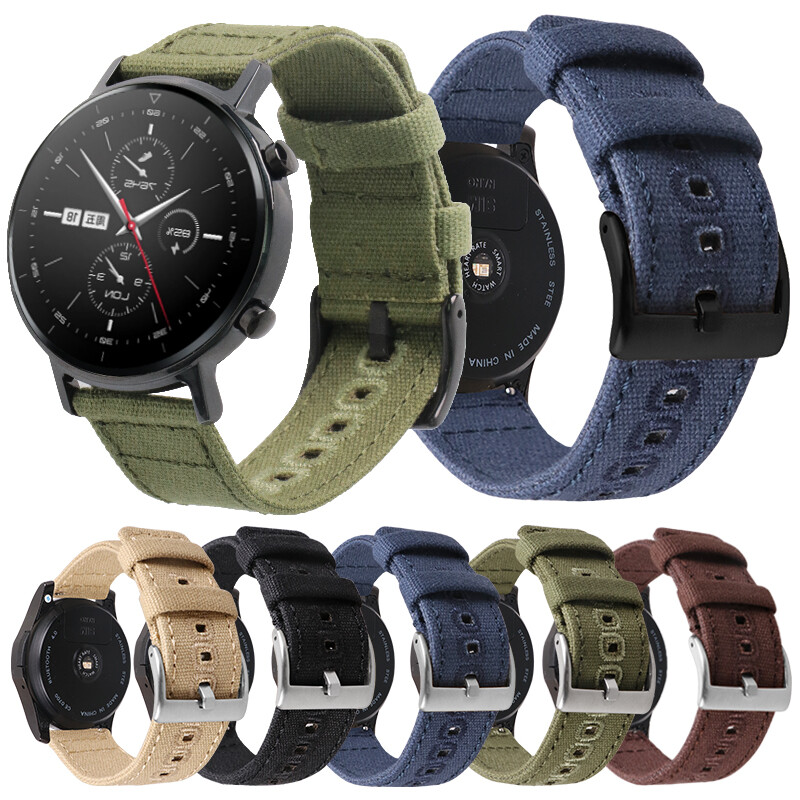 Quick Pins Weave Nylon Fabric Strap 18 20 22mm Sport Watch Band Blk Gold Buckle