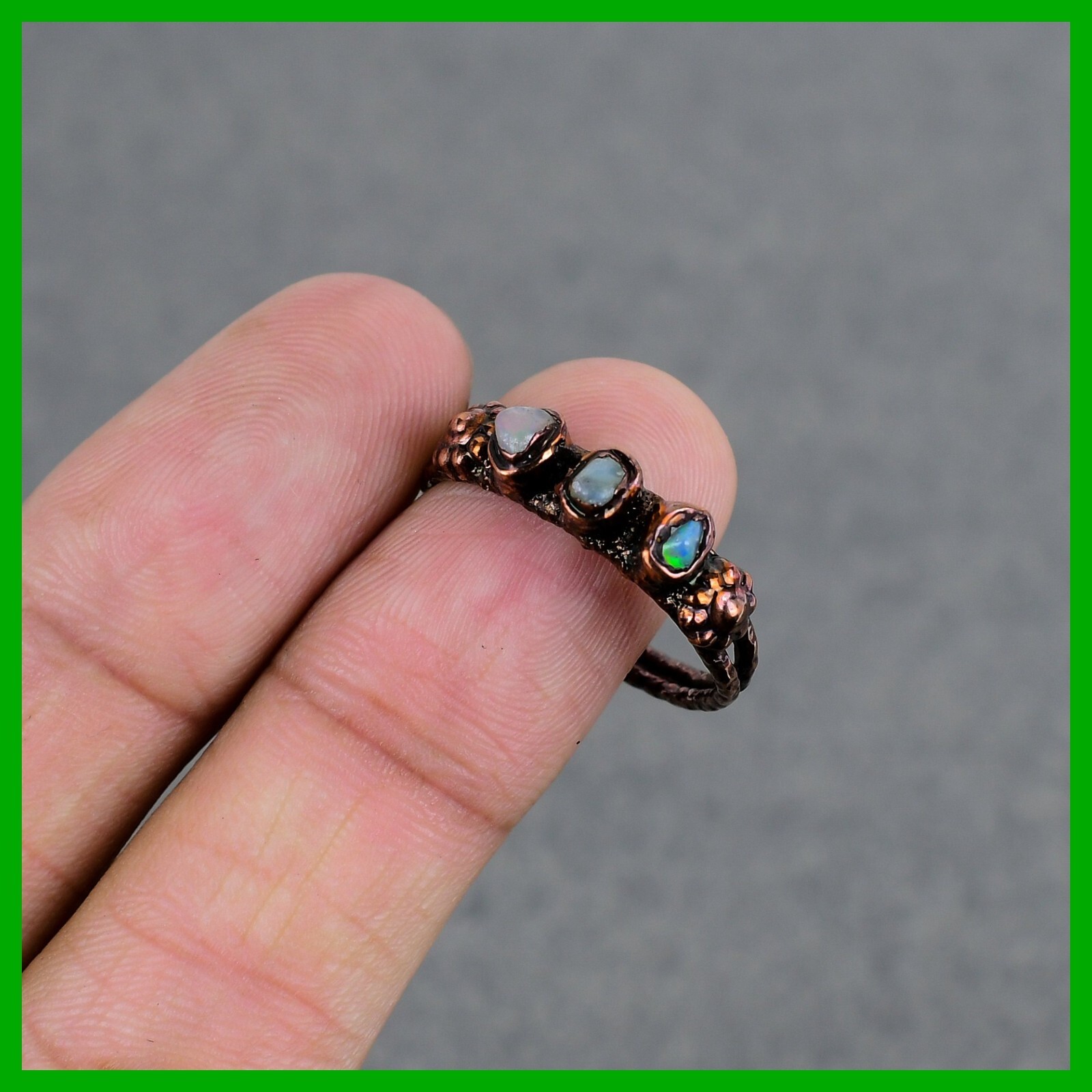 Memorial Day Sale Ethiopian Opal Gemstone Electroformed Stackable Ring Copper