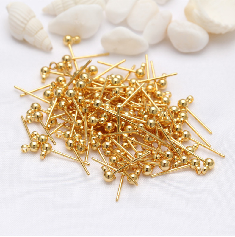 5Pairs Gold filled Earring Post Pin Ball Closed Ring Ear Stud Finding DIY S11
