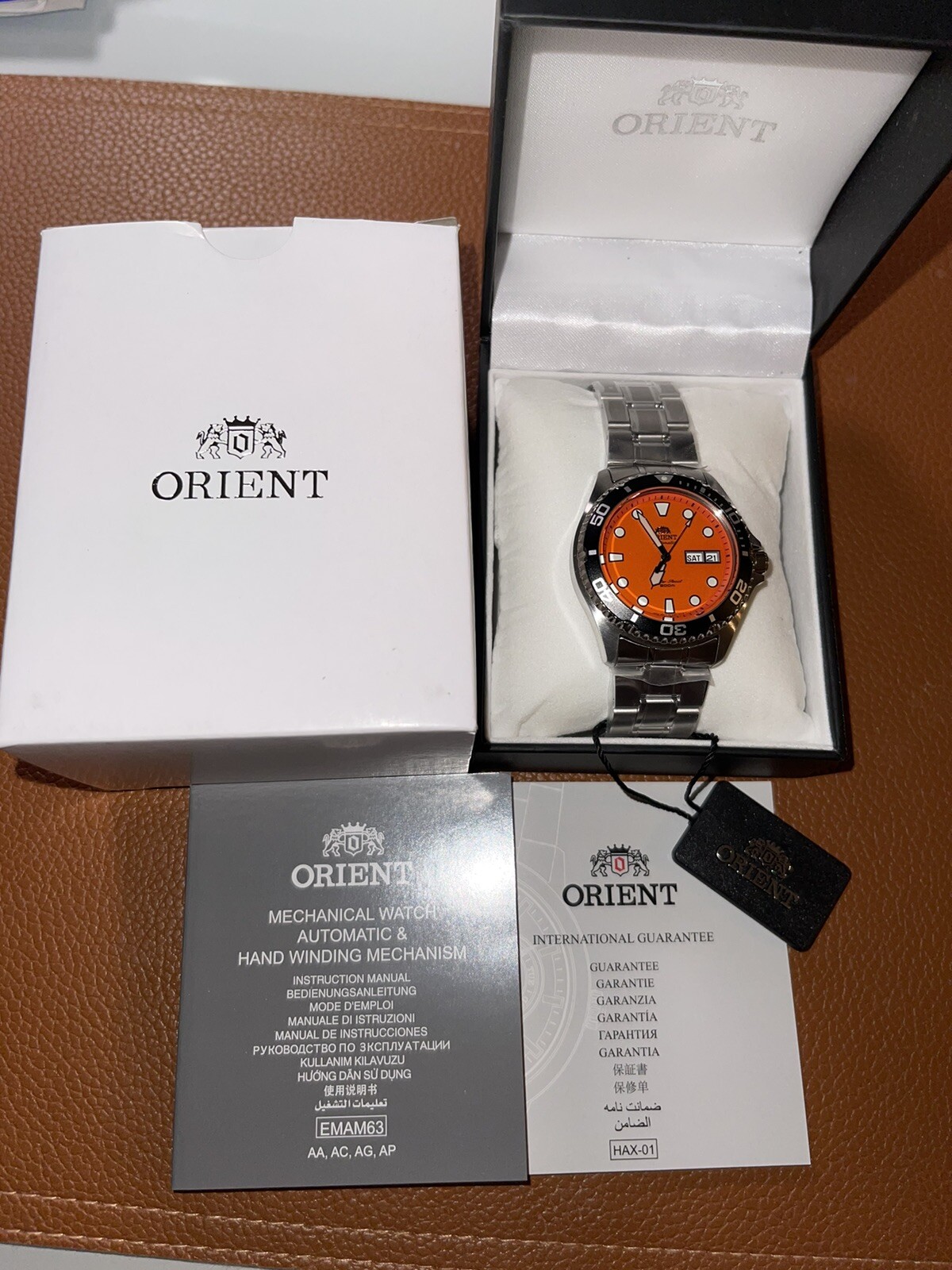 Orient Ray Raven II 41.5mm Orange Sapphire Crystal Case with Stainless Steel…