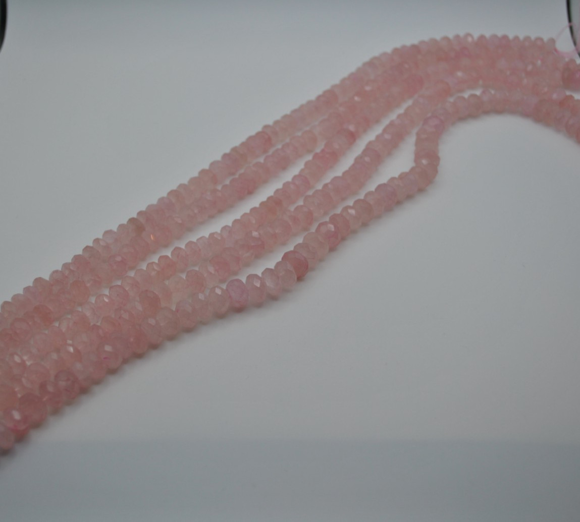 Rose Quartz Rondelle Gemstone Strand with Faceted Stones (No Clasp)