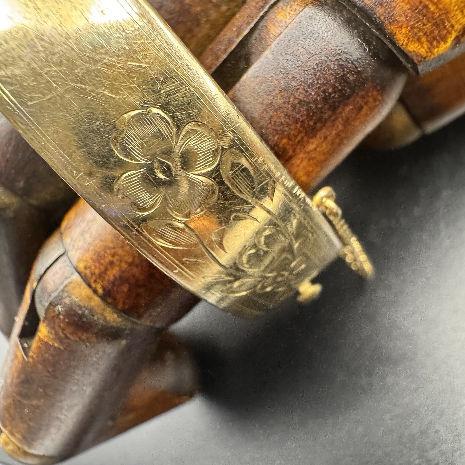 Vintage B.A. Ballou Gold Overlay Floral Hinged Bangle Bracelet 22.4g BAB Overlay