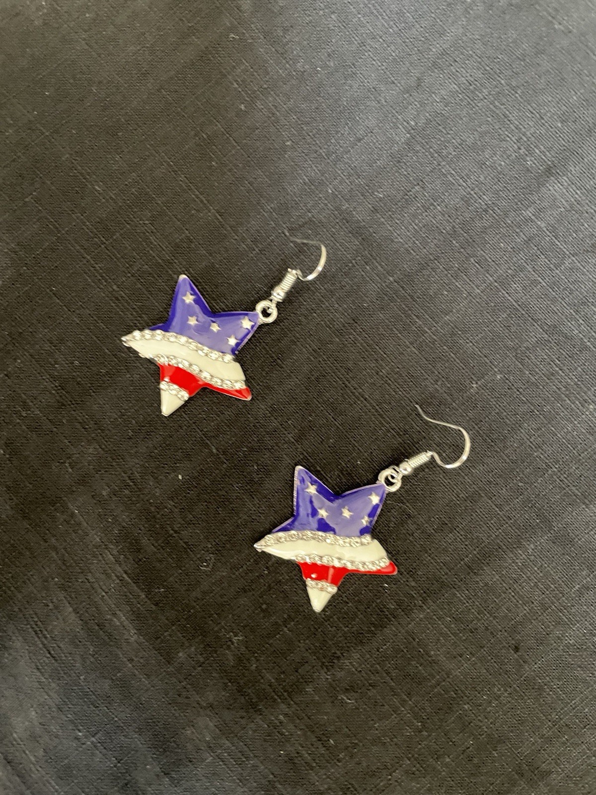 Patriotic Star Dangle/Drop Hook Earrings Red White Blue Enamel No Stone