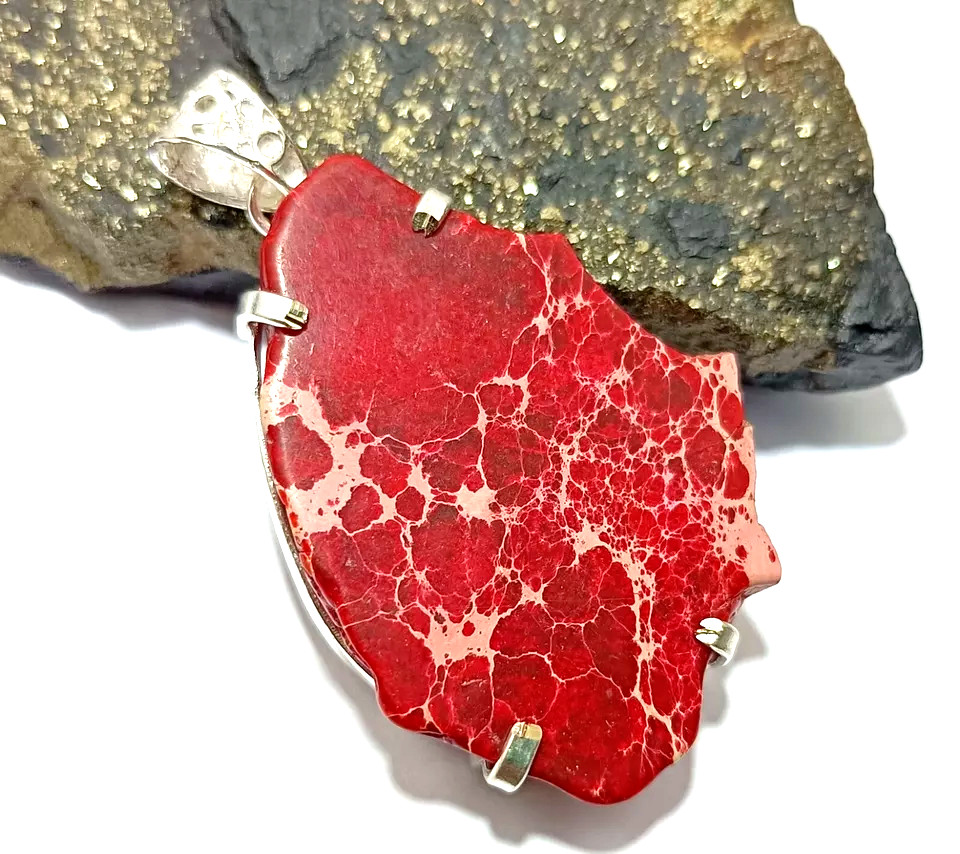A+ 95 Ct Natural Red Turquoise Slab 925 Solid Silver Pendant Loose Gems 2