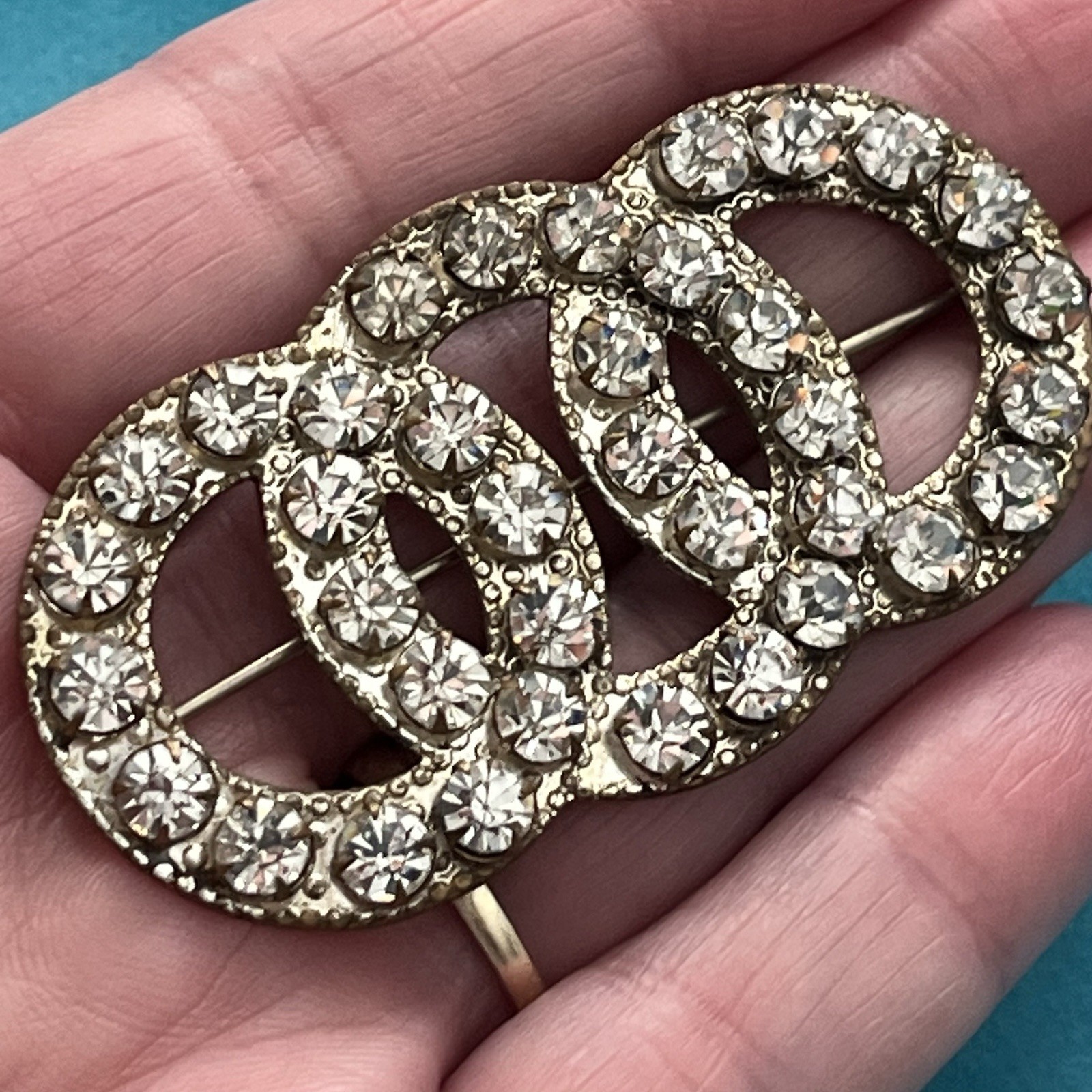Vintage 1900s Infinity Clear Colorless Rhinestone Wedding Brooch C Clasp