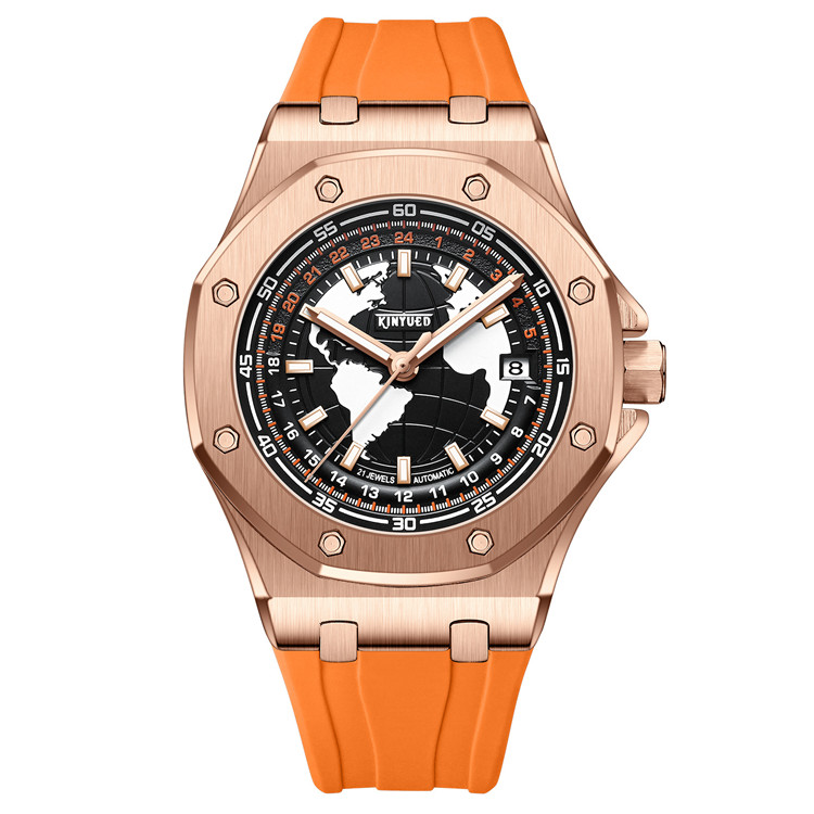 Men’s Full Automatic Mechanical Octagon Watch 12/24Hours 3 Hands Date 3Atm 3 Col