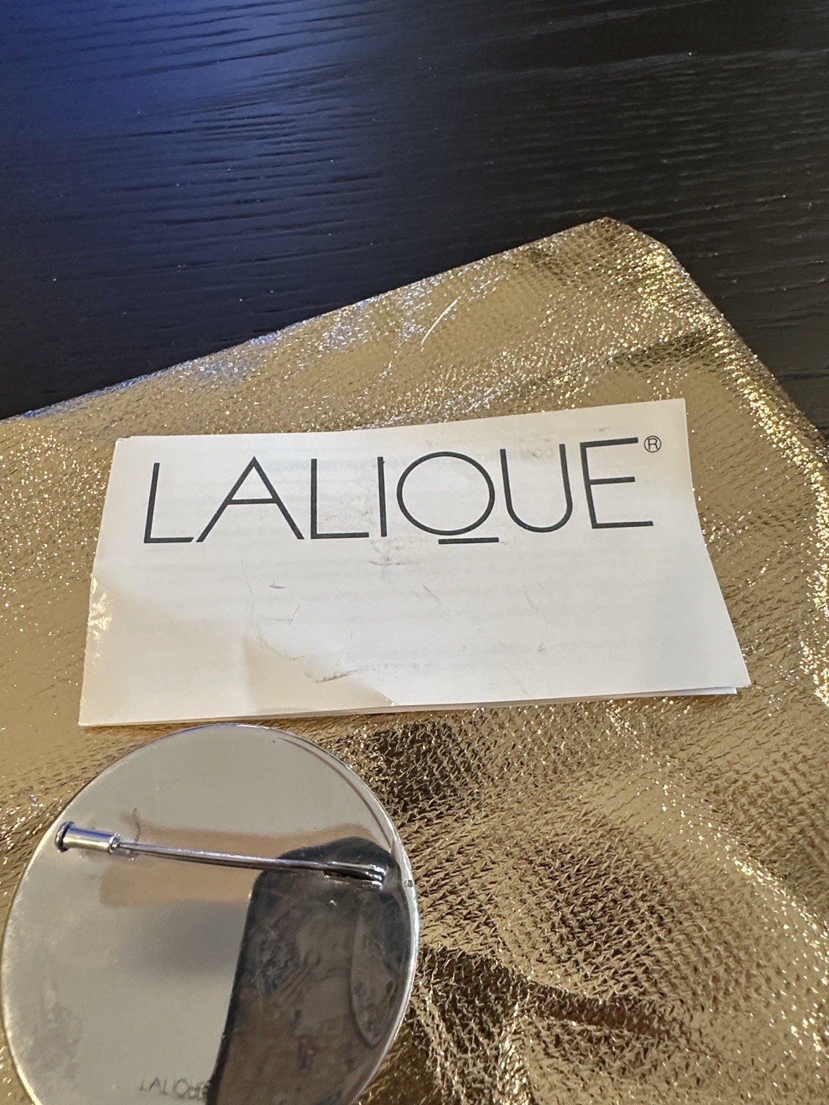 Signed Lalique France Frosted Crystal Chat Cat Medallion Brooch Vintage~1990s