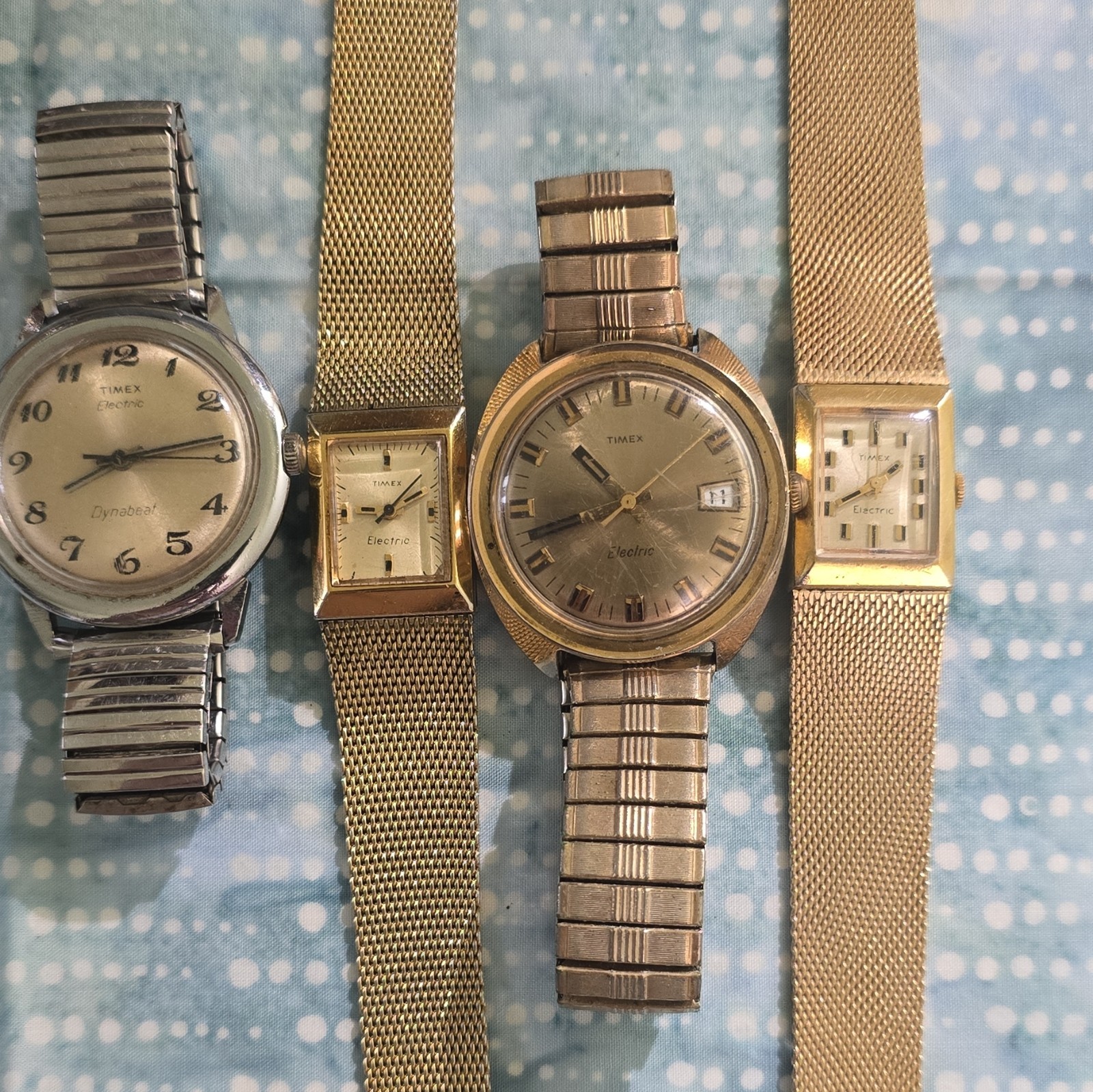 Timex Mixed Lot 4 Electric Wristwatches Gold/Silver Tone, Dynabeat, Bands