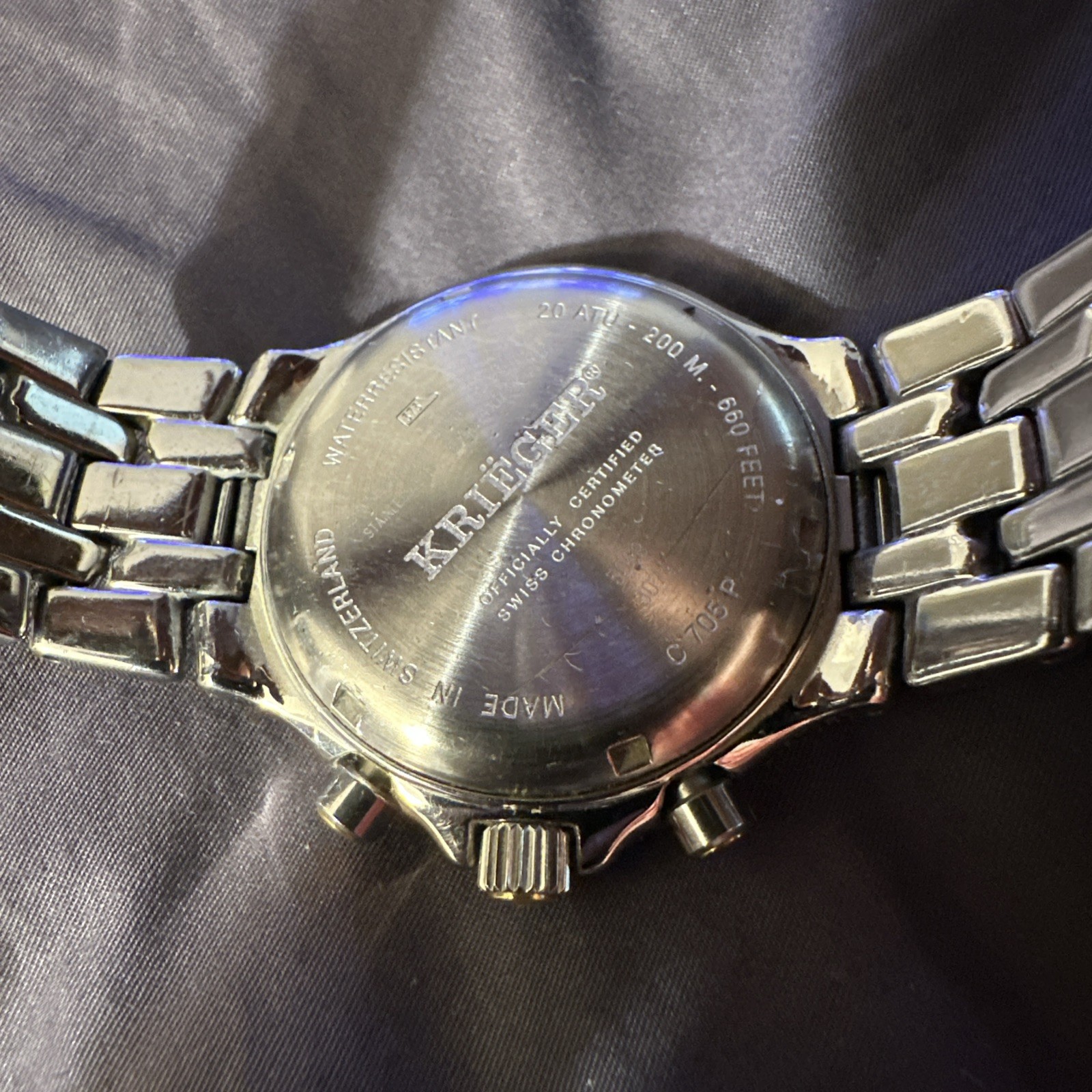 Krieger Swiss Chronometer Men’s Chronograph Stainless Steel 20 ATM Wristwatch