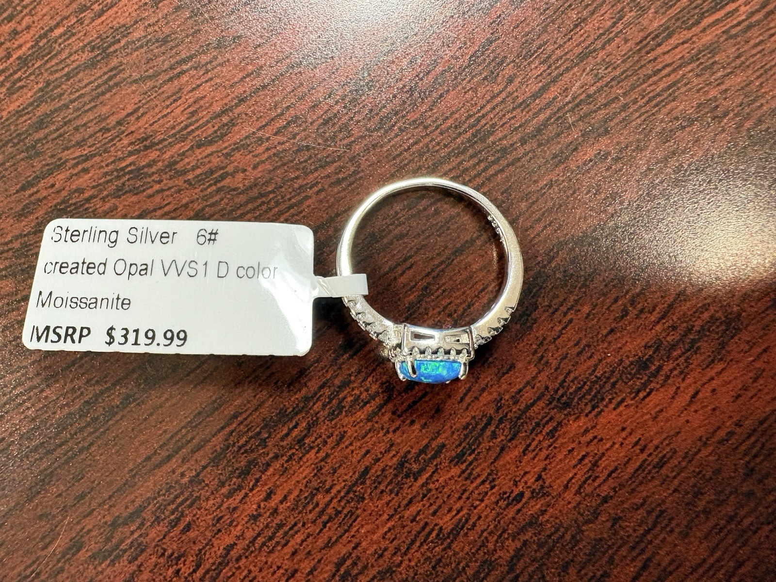 925 Sterling Silver Created Blue Square Opal Halo Moissanite Ring Size 6 R34701