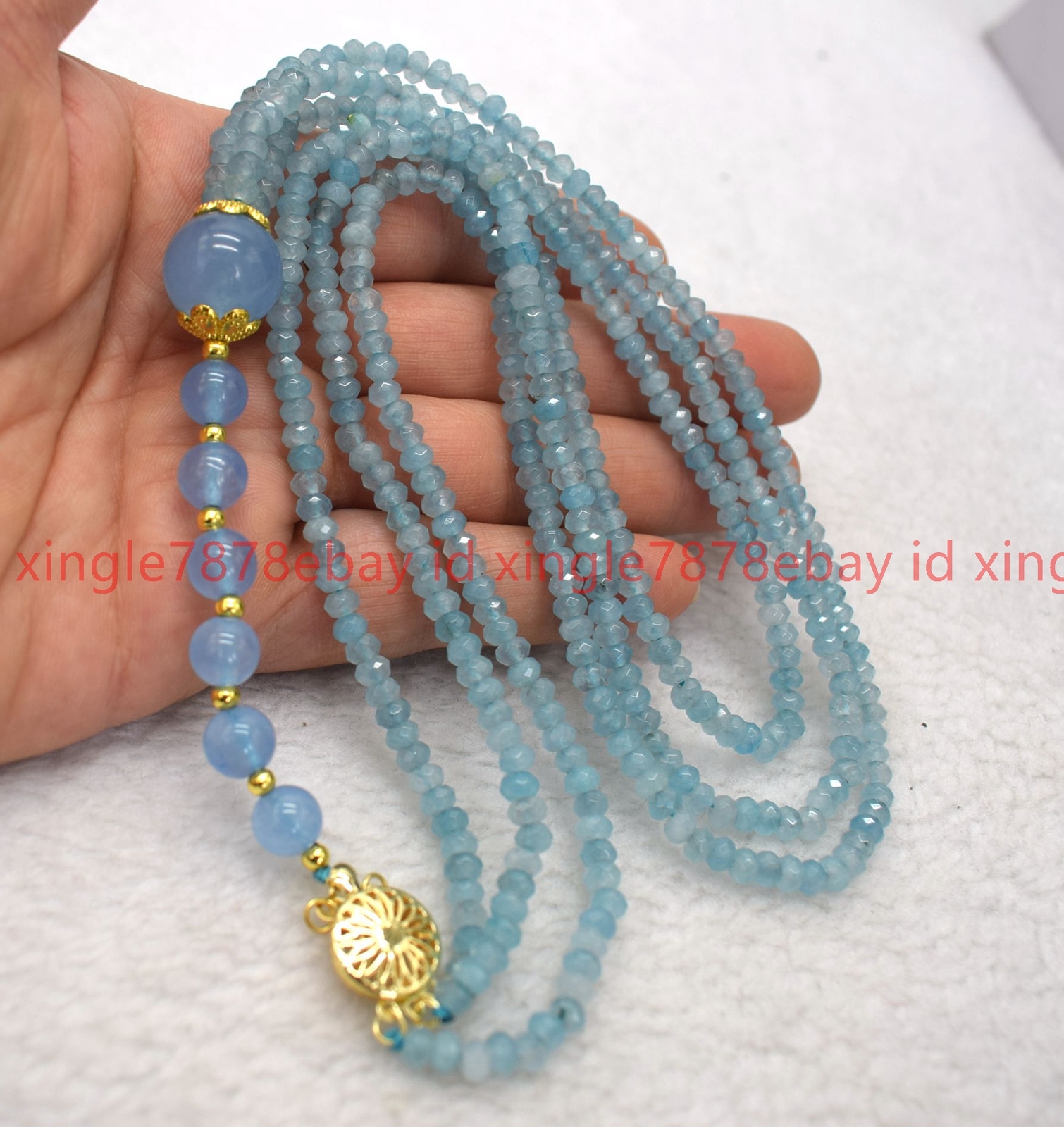 3 Row Natural 2x4mm Faceted Light Blue Jade Rondelle Gems Beads Necklace 17-19in