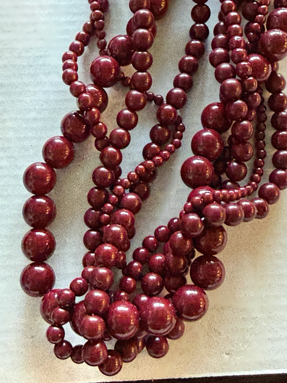 Charming Charlie Burgundy Plastic Beaded Multi-Strand Statement Necklace