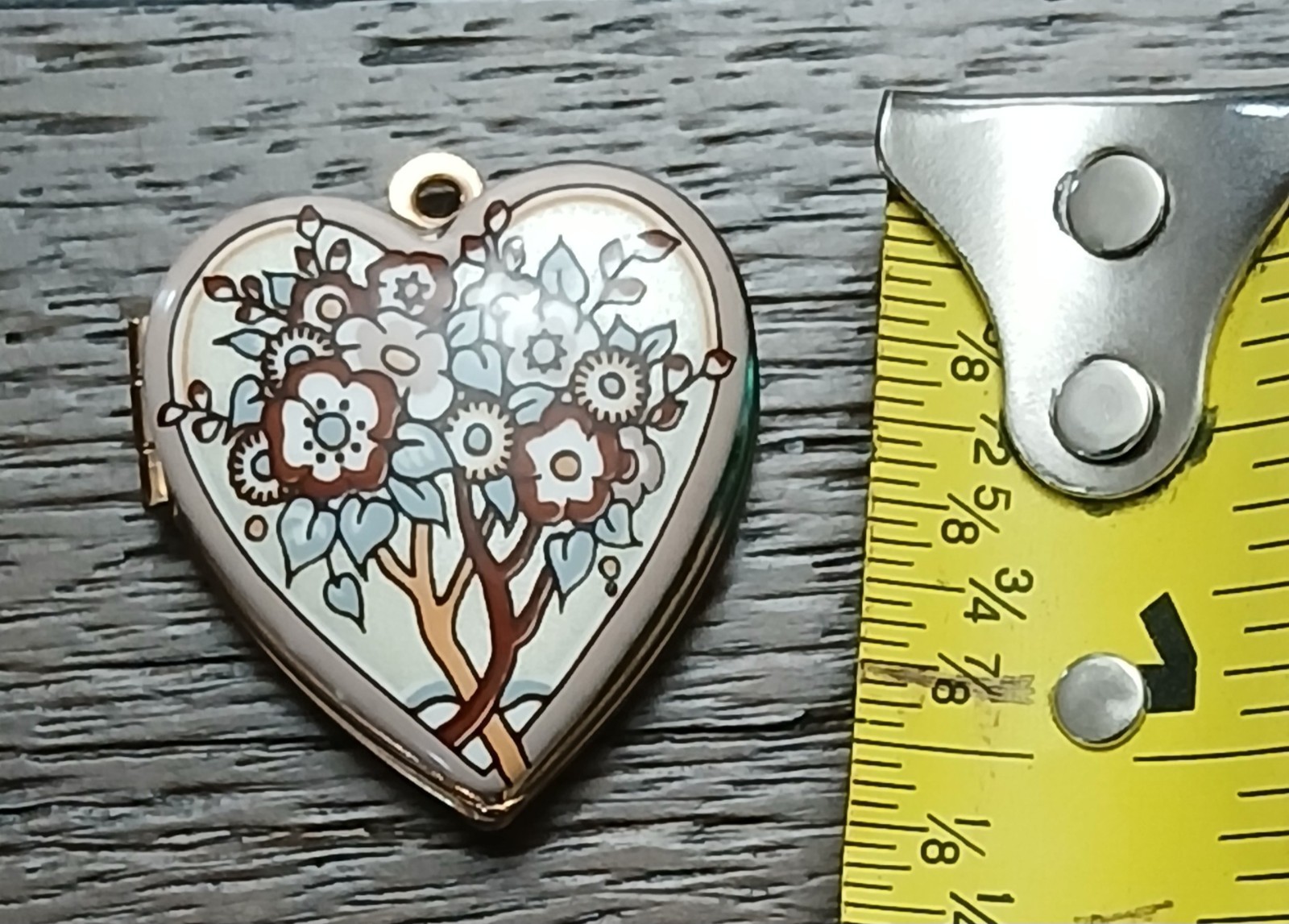 Michaela Frey Heart Locket Pendant Floral Enamel Gold Tone Signed