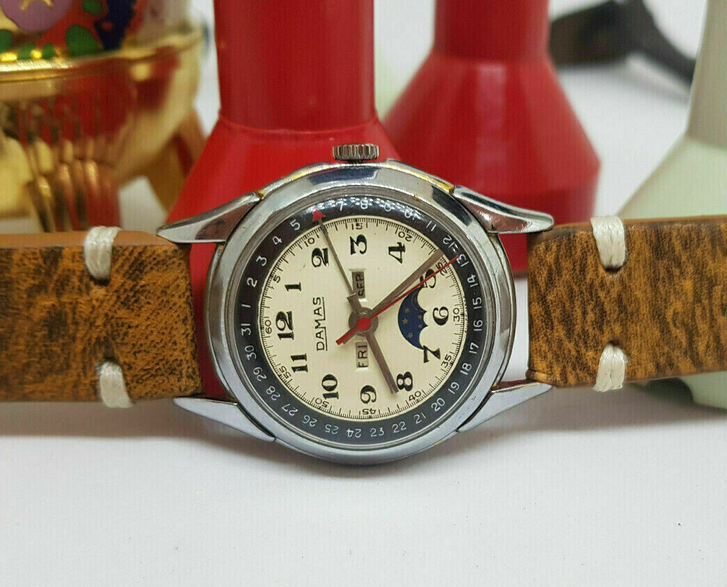 RARE VINTAGE DAMAS TRIPLE CALENDAR MOON DIAL MANUAL WIND MAN’S WATCH