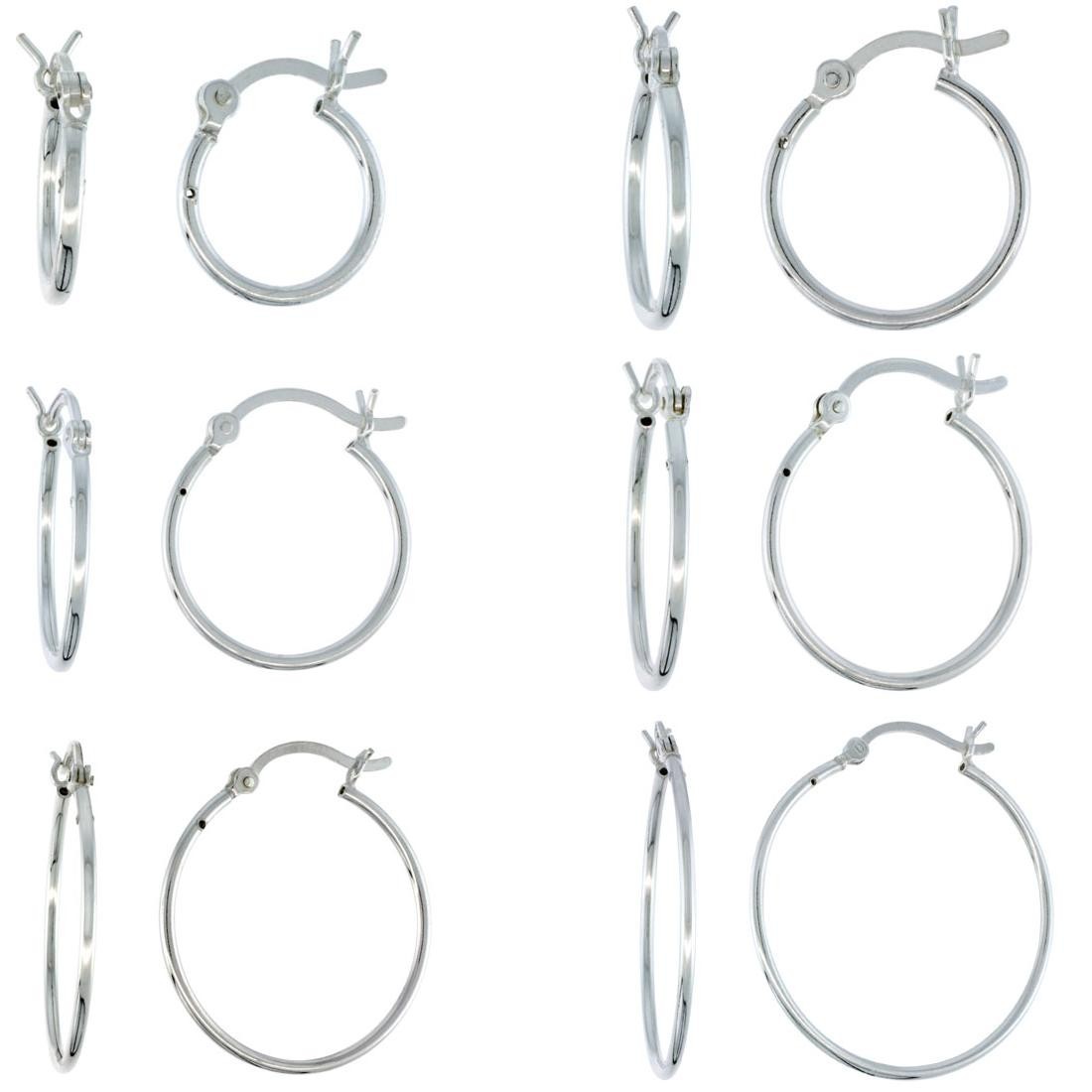 12mm to 30mm Sterling Silver 1mm Tube Hoop Earrings w/ Post-Snap Closure