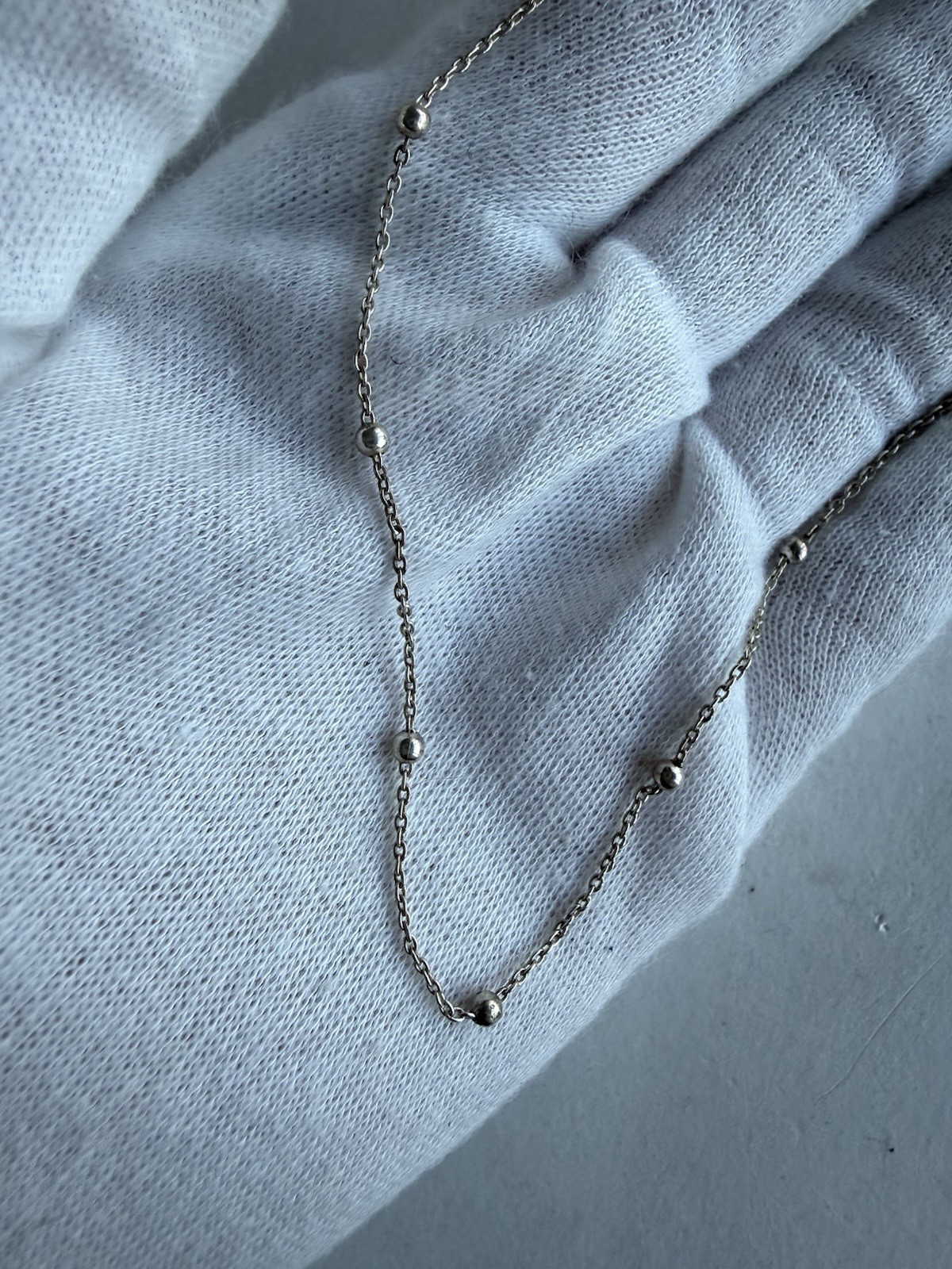 925 Sterling Silver Beaded Station Anklet Chain Minimalist 1.29g