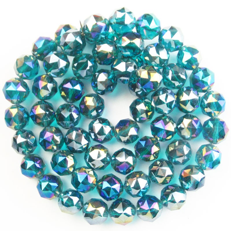 1Strand 9mm Faceted Water Blue Crystal Round Ball Loose Bead 15.5inch SJTZ47