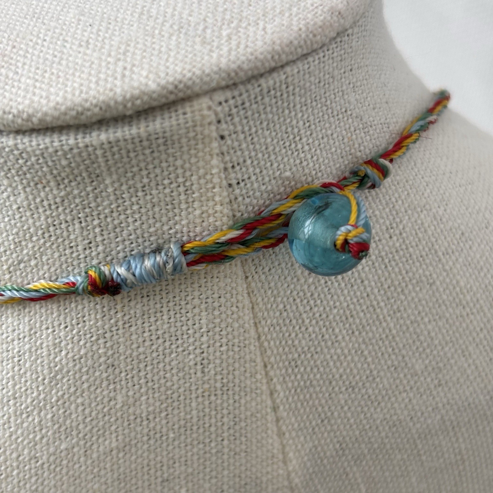 Artisan Hand Made Macrame Marble Necklace 16 Inch Multicolor String