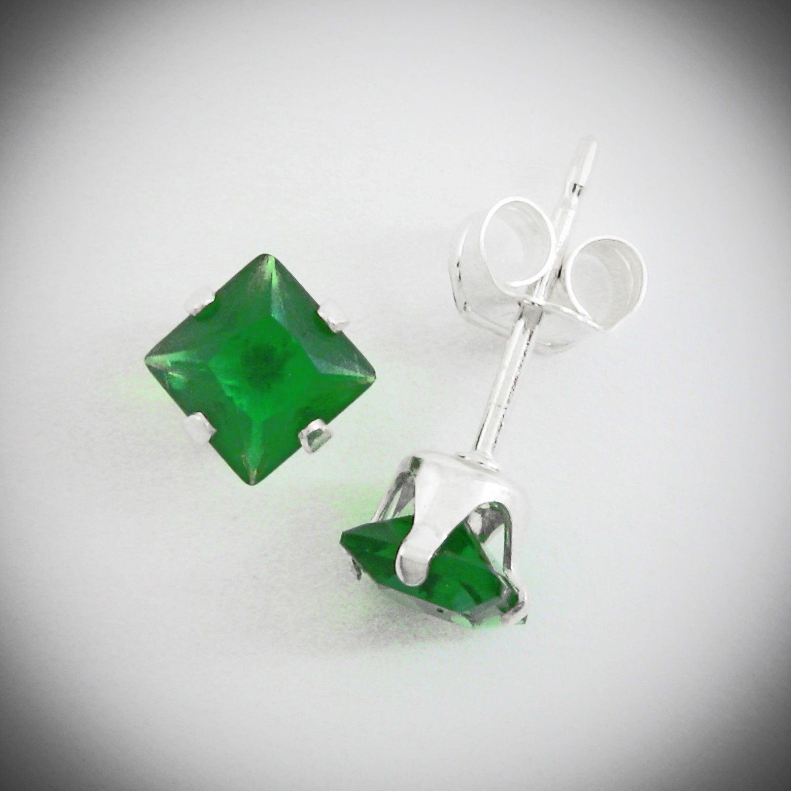 4mm Square Emerald Simulant Earrings – SOLID 925 Sterling Silver